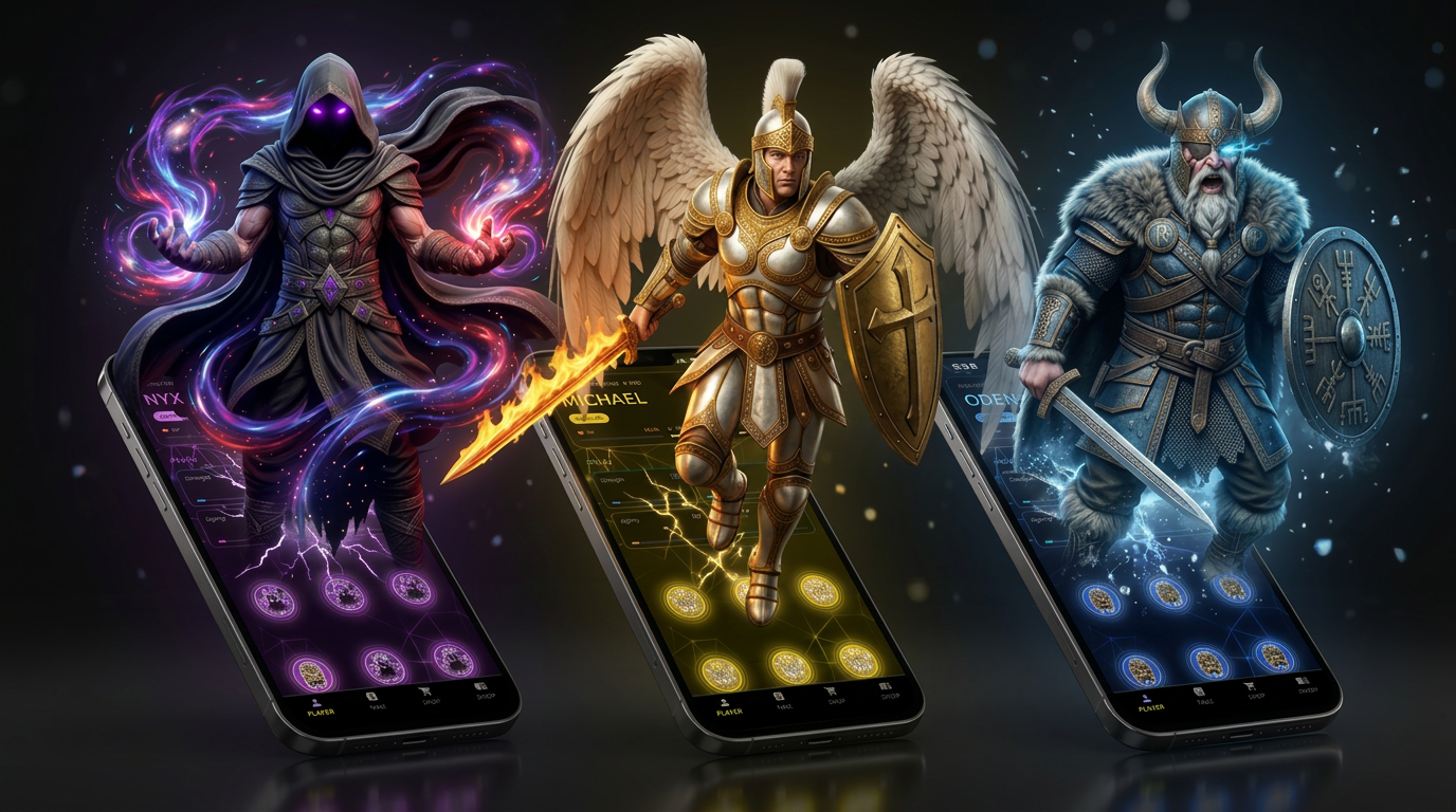 The Nyx, Michael and Odin monarchs emerging out of the phone screens